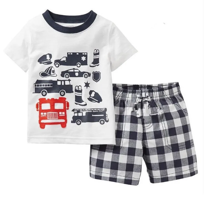 

2019 Homewear Pajamas Cartoon Cotton Cute Car Baby Boy T-shirt Shorts Kid Clothing Summer Children Pajamas Sets