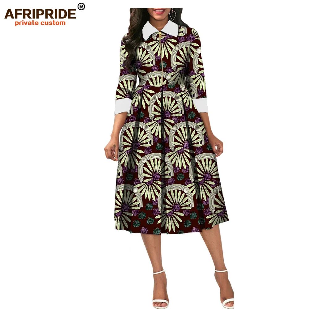 Африканские женские платья с принтом AFRIPRIDE, рукав три четверти, длина до середины икры, на молнии, ТРАПЕЦИЕВИДНОЕ восковое хлопковое платье для женщин A7225124 - Цвет: 268X