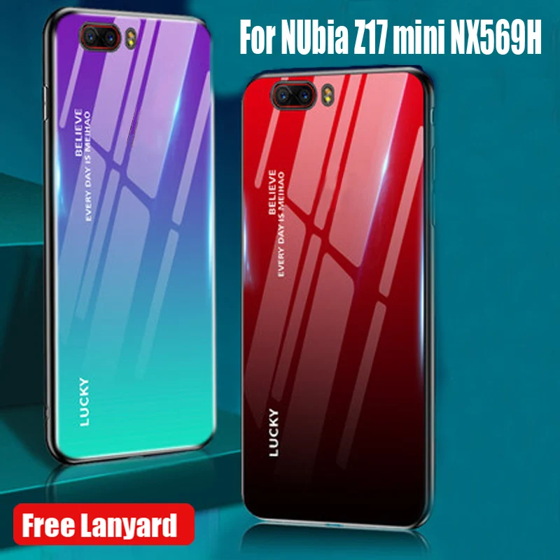 

Tempered Glass Case For NUbia Z17 miniS NX569J Gradient Color Blue Ray Aurora Skin Back Cover Z 17 miniS NX 569J Coque