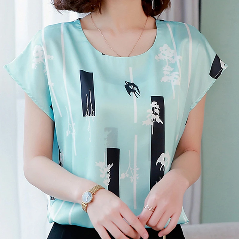Блузка женская Корейские модные шелковые женские блузки женские топы и блузки атласные женские рубашки с коротким рукавом белые женские топы плюс размер XXXL/4XL рубашка женская футболка женская