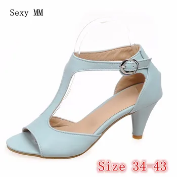 

Summer Style Gladiator Sandals Women Peep Toe Woman Shoes T-Strap High Heels Party Ladies Sandals Plus Size 34-40.41.42.43