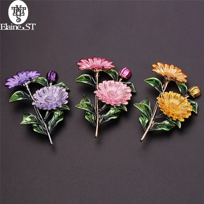 

Fashion Daisy Flower Leaves Brooch Pin Pink Purple Yellow Chrysanthemum Brooch Costume Jewelry Clothes Accessories Gift