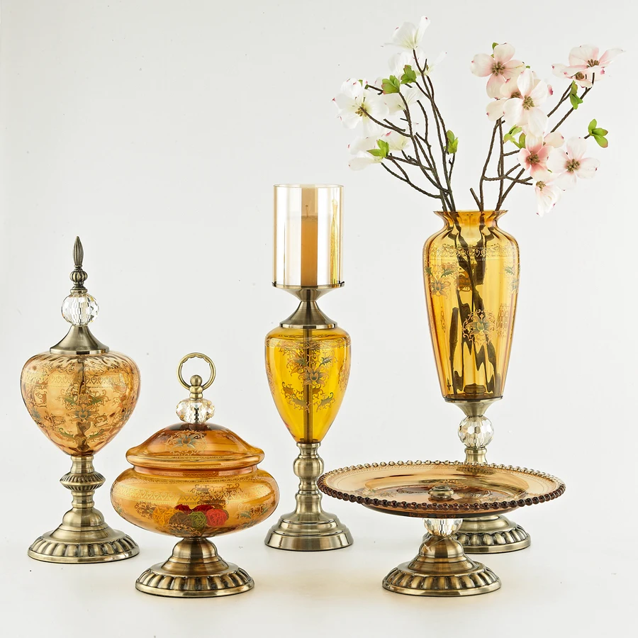 Luxury Handmade Creative Bronze Glass Candle Holders Candlelight Dinner