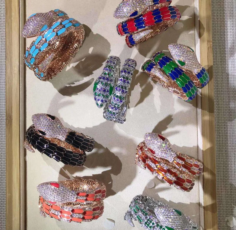 

New pulseras cubic zirconia CRYSTAL STONE animal cuff silver-color/rose-gold bracelets & bangles enamel Party jewelry for women
