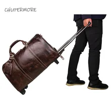 Натуральная кожа, сумки на колёсиках, мужские деловые дорожные сумки, водонепроницаемые, Ретро стиль, из воловьей кожи, подходящие колеса, для переноски на колесиках