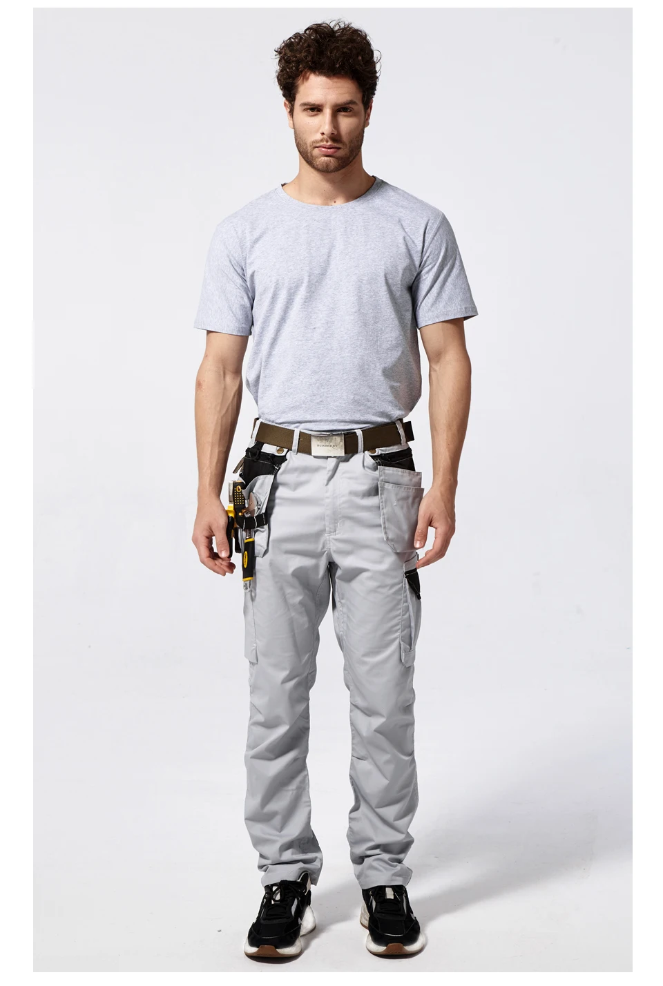Мужские рабочие брюки с несколькими карманами для инструментов, летние брюки высокого качества, безопасные рабочие механические брюки-карго, рабочие брюки серого цвета B218