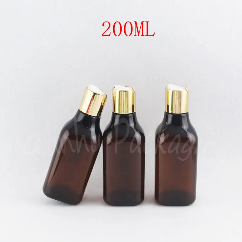 

200ML Brown Plastic Bottle With Gold Cap , 200CC Empty Cosmetic Container , Lotion / Shampoo Sub-bottling ( 30 PC/Lot )