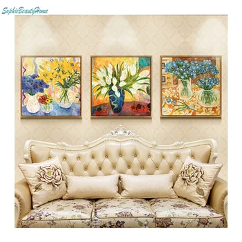 

Diy 5D Diamond Embroidered Clear Flower Painting Diamond Rhinestone Cross Stitch Diamond Mosaic Square Triple Plant Resin