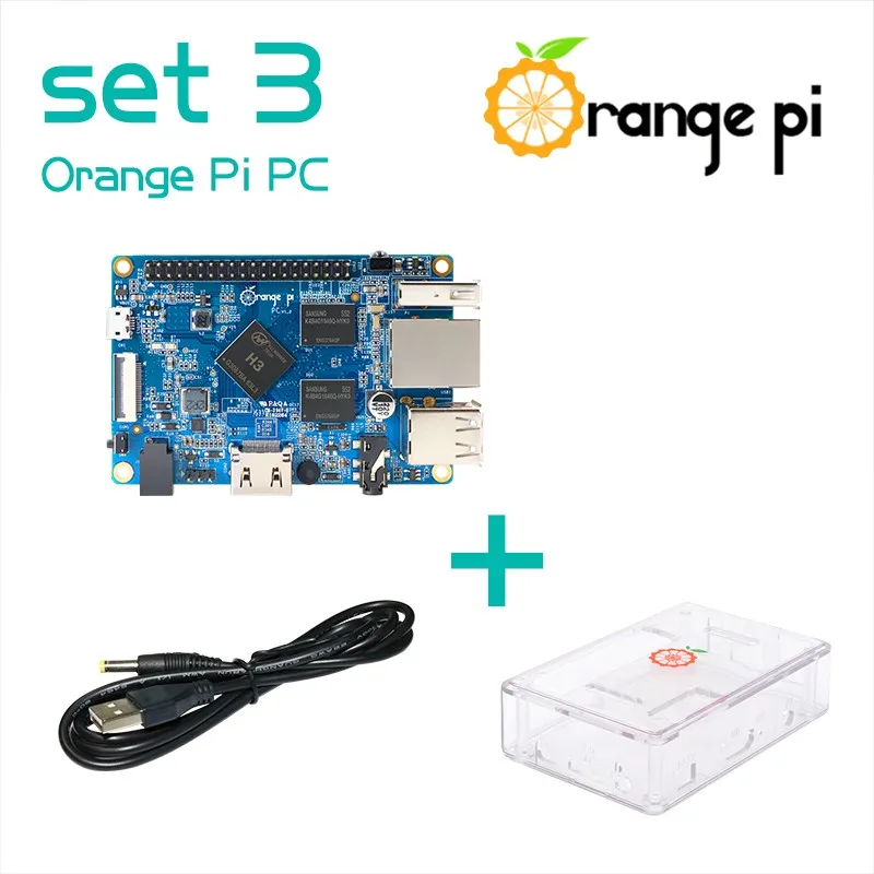 Оранжевый Pi PC SET3: оранжевый Pi PC+ ABS Прозрачный чехол+ 4,0 мм-1,7 мм USB к DC кабель питания