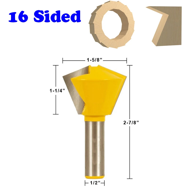 1 шт. 1/" для конических фрез-6 Двусторонняя 8 Двусторонняя 12-сторонние 16 Двусторонняя многосторонний клеевой шов для создания выпуклой филенки-15330 - Длина режущей кромки: 16Sided