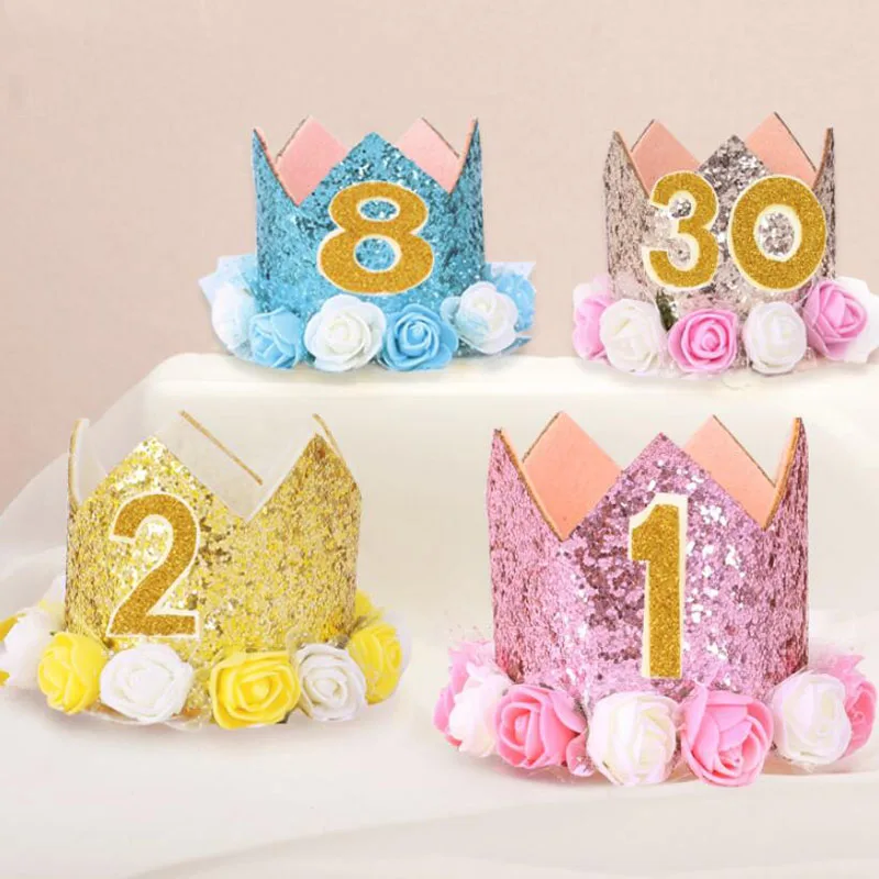 

Happy First Birthday Party Hats Decor Cap One Birthday Hat Princess Crown Year Old Number Baby Kids Hair Accessory