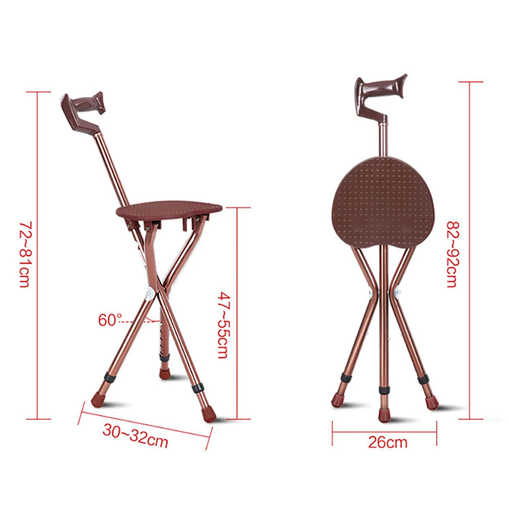 Cofoe Adjustable Aluminium Walking Cane with Seat Folding Crutch Stool Telescopic Walking Stick Chair 3 Leg Sitting Tripod Cane