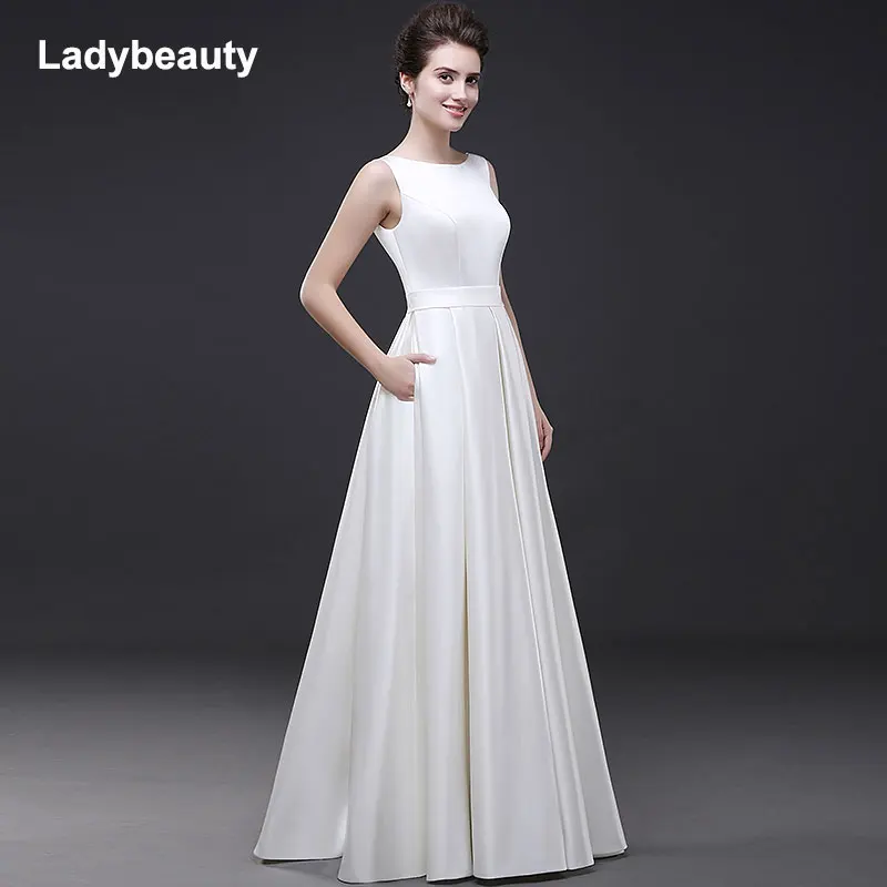

Ladybeauty Beach Wedding Dresses 2018 Vestido Noiva Simple White A-Line Prom Party Bridal Gowns