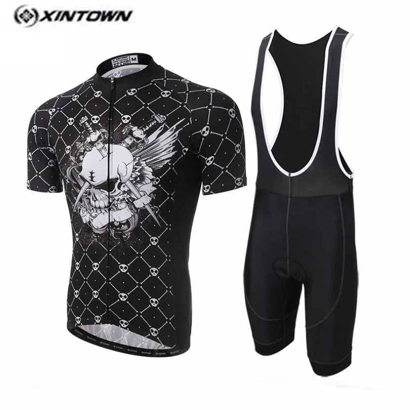 Download XINTOWN Black Skull Bike Jersey bib shorts Set Men Cycling ...