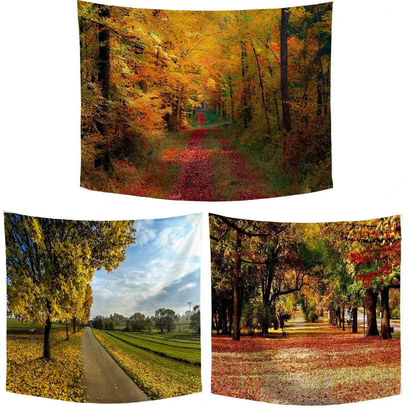 

3D Autumn Fall Pattern Wall Tapestry Beautiful Maple Trees Deciduous Sunshine Style Autumn Features Tapestry Home Bedroom Decor