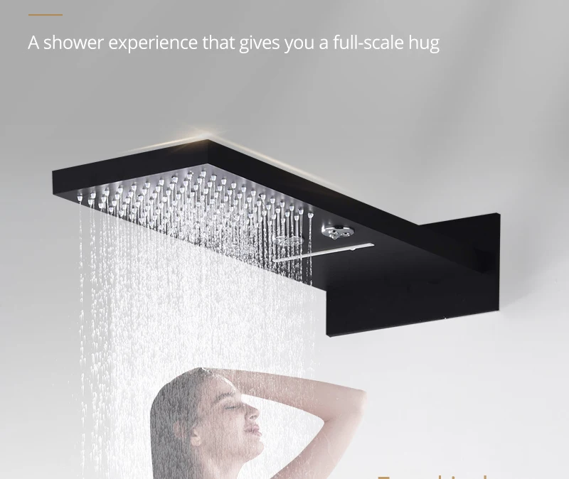 Rotating Water Led Shower Set 22 Waterfall Controller Black Shower System Massage Bath & Shower Faucets  (14)