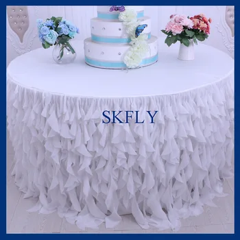 

CL037C 5ft round drop 30'' birthday wedding white curly willow chiffon table cloth with top or table skirt