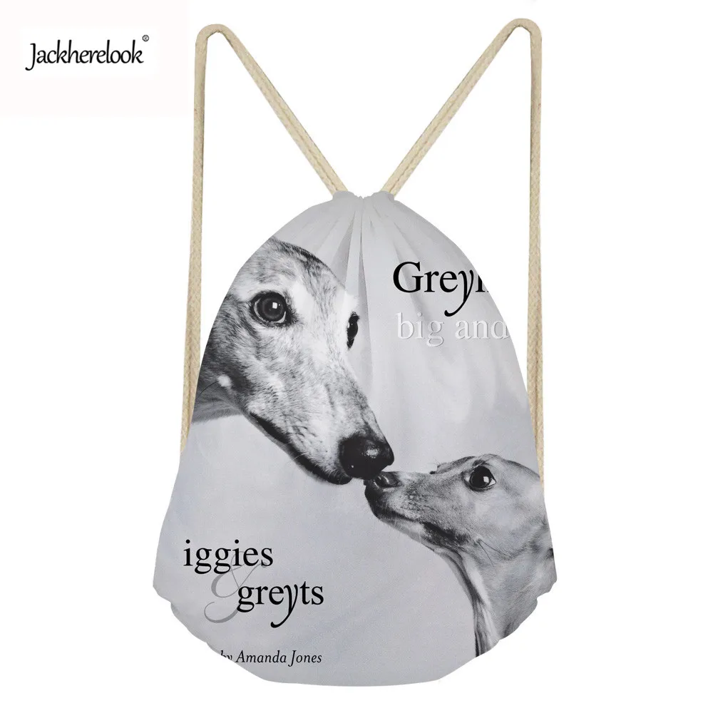 Jackherelook Kids Bags Animal Cute Dog 3D Greyhound Pattern Small Drawstring Backpack for Ladies Travel Storage