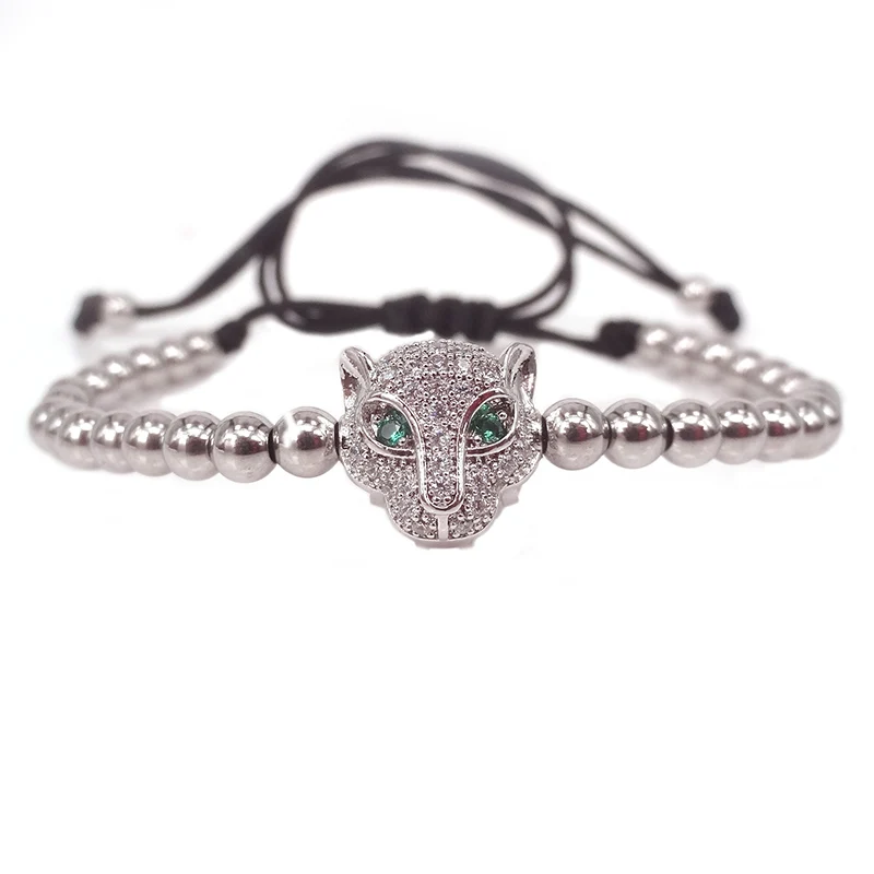 

Fashion Silver Men Bracelets Bnagles,Green Leopard Beads & 4mm Round Beads Braided Macrame Men Bracelets Women Brangles