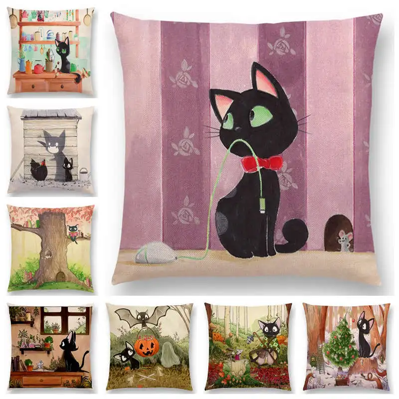 

Newest Cute Cartoon Sofa Pillow Cover Black and White Cat Funny Fox Cushion Cover Throw pillowcase