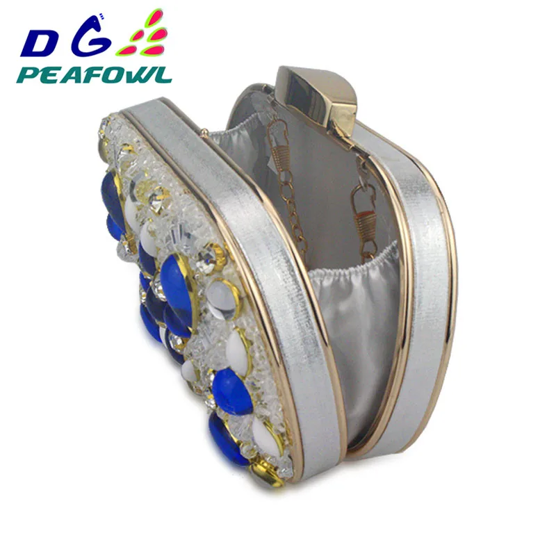 Women Fashion pouch Silver Sequin samll Hardcase Wedding Bridal Metal Clutch Shoulder Handbags Dinner Purse Evening Clutch Bag