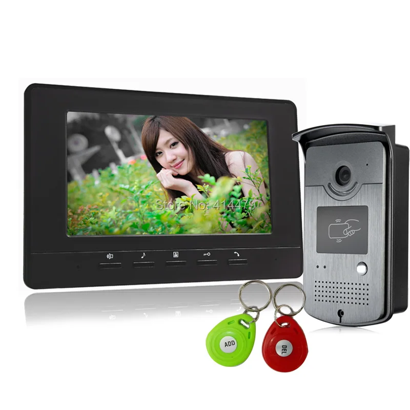 

7 inch Wired Video Door Phone System Visual Intercom Doorbell ID Unlocking RFID IR Night Vision Camera