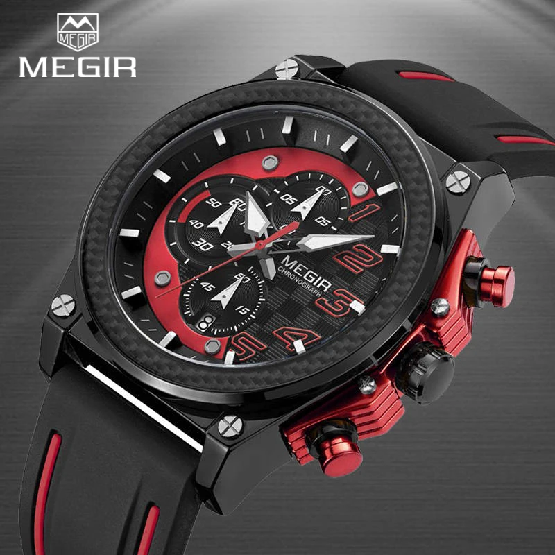 

MEGIR Sport Men Watch Top Brand Luxury Quartz Wristwatch Silicone Army Military Watches Clock Male Chronograph Relogio Masculino