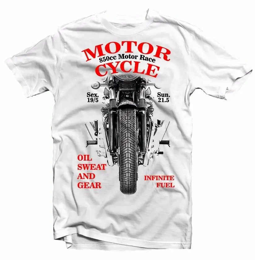 Белая футболка унисекс для мотоцикла 850Cc Moto Di Ferro Oil Sweat And Gears 2019 | Мужская одежда