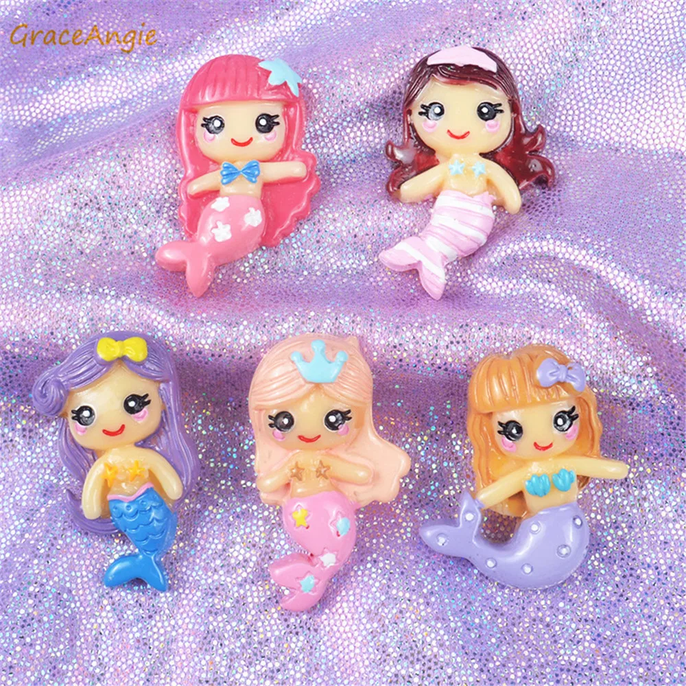 

GraceAngie 10pcs/pack Mermaid shape Decoration Crafts Sweet Girls Muti color Cabochon Fit Phone Embellishments Diy Accessories