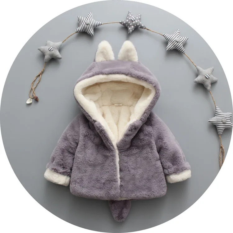 От 0 до 4 лет, плотное пальто для маленьких девочек Новая осенне-зимняя модная шерстяная куртка для маленьких девочек верхняя одежда с рисунком кролика, Детское пальто - Цвет: B-gray