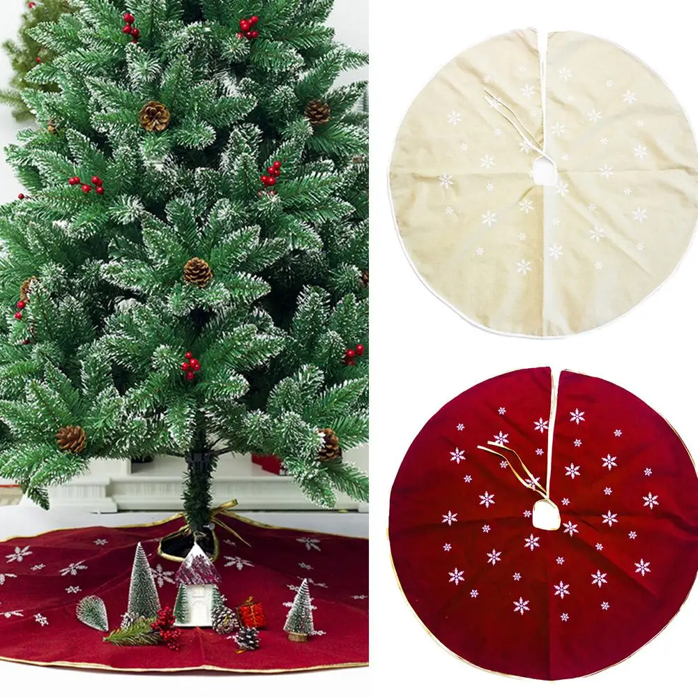 

1Pc 120cm Christmas Tree Skirt Snowflake Pattern Round Home Decor Xmas Tree Skirt Aprons Festive Christmas Supplies Red Beige
