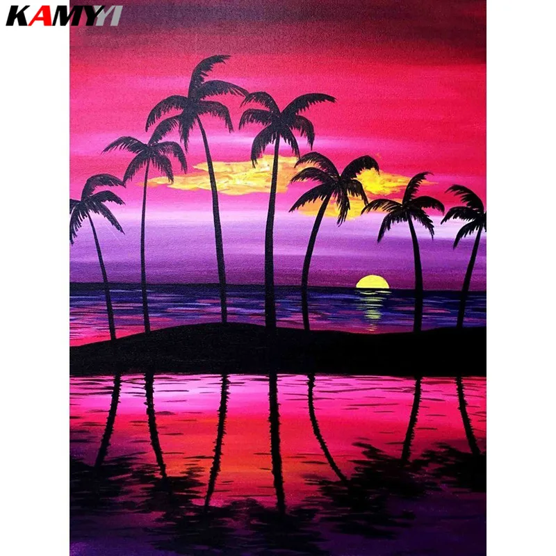 

Diamond Embroidery Landscape 5D DIY Diamond Mosaic Sunset Diamond Painting Coconut Tree Full Square Sea Decor Home XY1