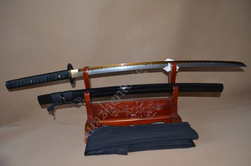 

RED CLAY TEMPERED DAMASCUS JAPANESE SAMURAI SWORD KATANA FULL TANG FOLDED STEEL BOUBLE NO BO-HI SHINIGI-ZUKURI BLADE SHARP