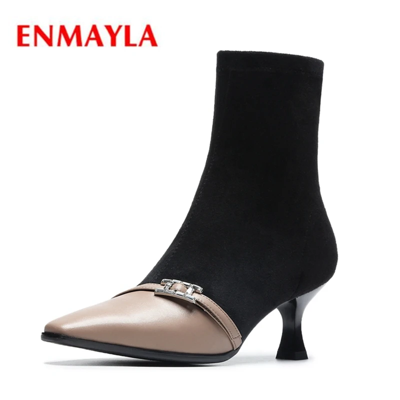 

ENMAYLA Women short ankle boots lady mixed color pointed toe zipper buckle botas mujer Size 34-39 ZYL1312