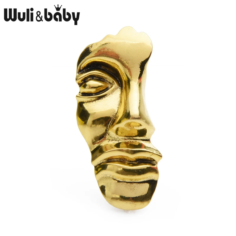 

Wuli&baby Vintage Gold Half Human Face Brooches For Women Metal 2019 Exaggerated Western Personality Brooch Pins