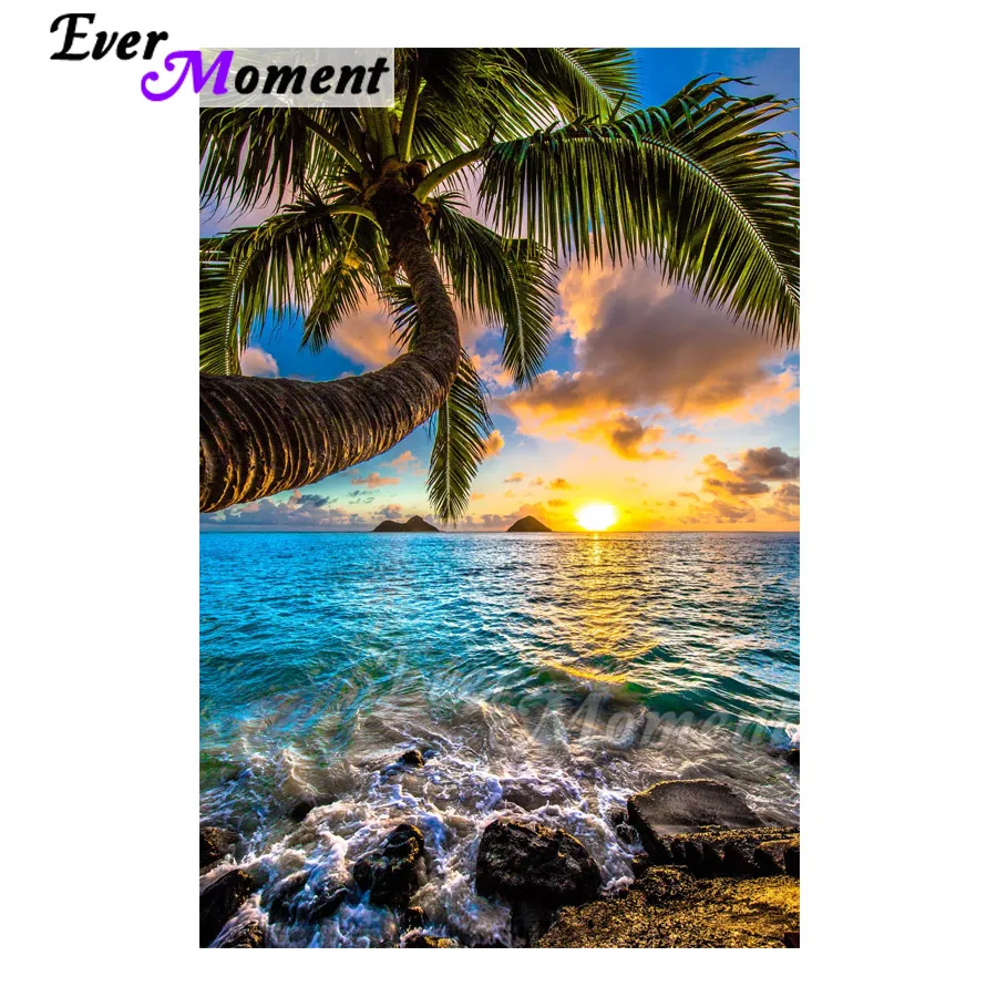 

Ever Moment Diamond Painting Coconut Tree Sea Landscape Hobby 5D DIY Diamond Embroidery Full Square Drill Rhinestone S2F2230