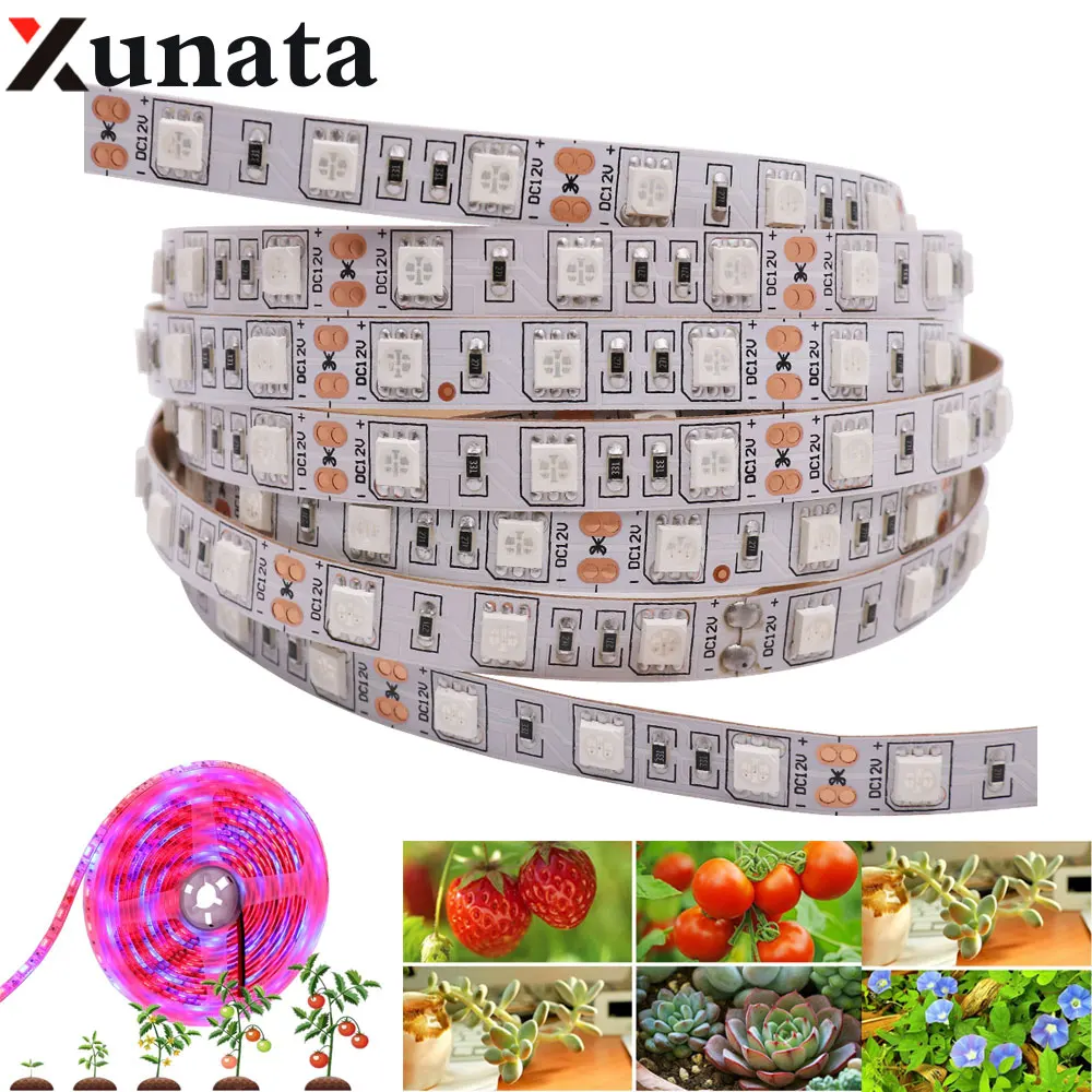 

5M Plants Grow Led Light DC12V SMD 5050 60Leds/m IP67 Led Strip Lamp for Seedlings Plants Growing With 12V 5A EU/UK/US/AU Plug