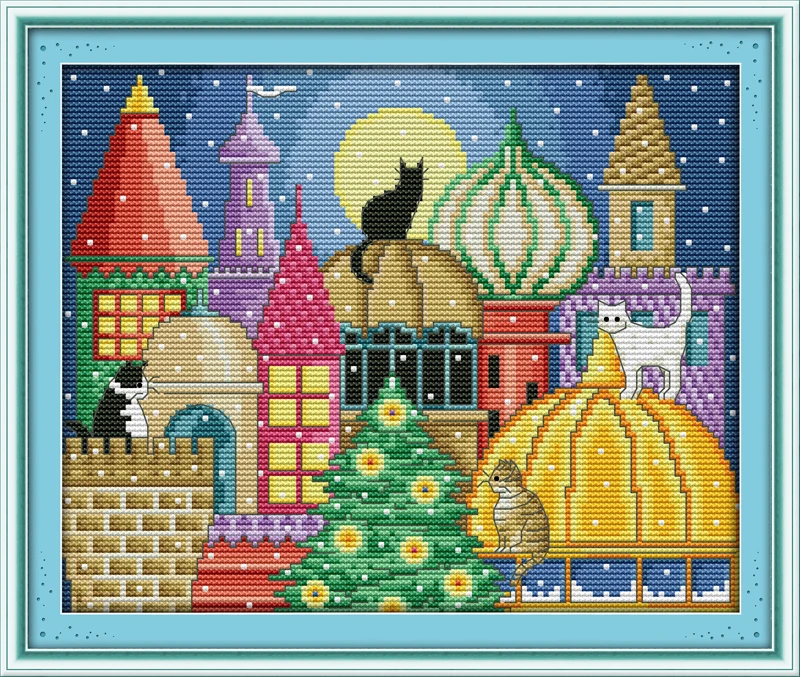 

The cat city Cross Stitch Kits 11CT Printed 14CT Cross Stitch Set DIY Chinese Cotton Cross-stitch Counted Embroidery Needlework