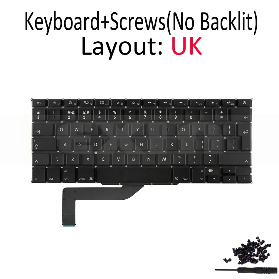 Новинка для Macbook Pro retina 1" A1398 британский английский клавиатура с подсветкой+ винты для клавиатуры 2012 2013 год - Цвет: Черный