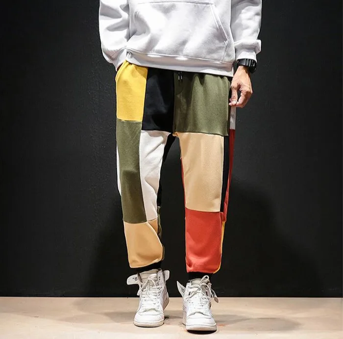 Лоскутное цвет Дамские шаровары для мужчин 2019 s Уличная Беговые брюки в повседневном стиле брюки для девочек мужской моды Винтаж