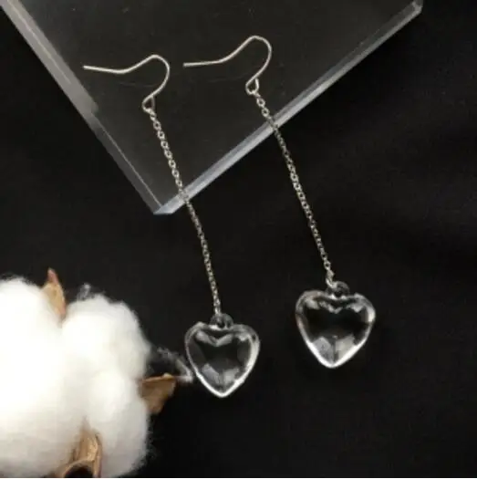 

ed 0471 2017 Japan and South Korea long personality transparent love glass earrings tassel earrings earrings the most beautiful