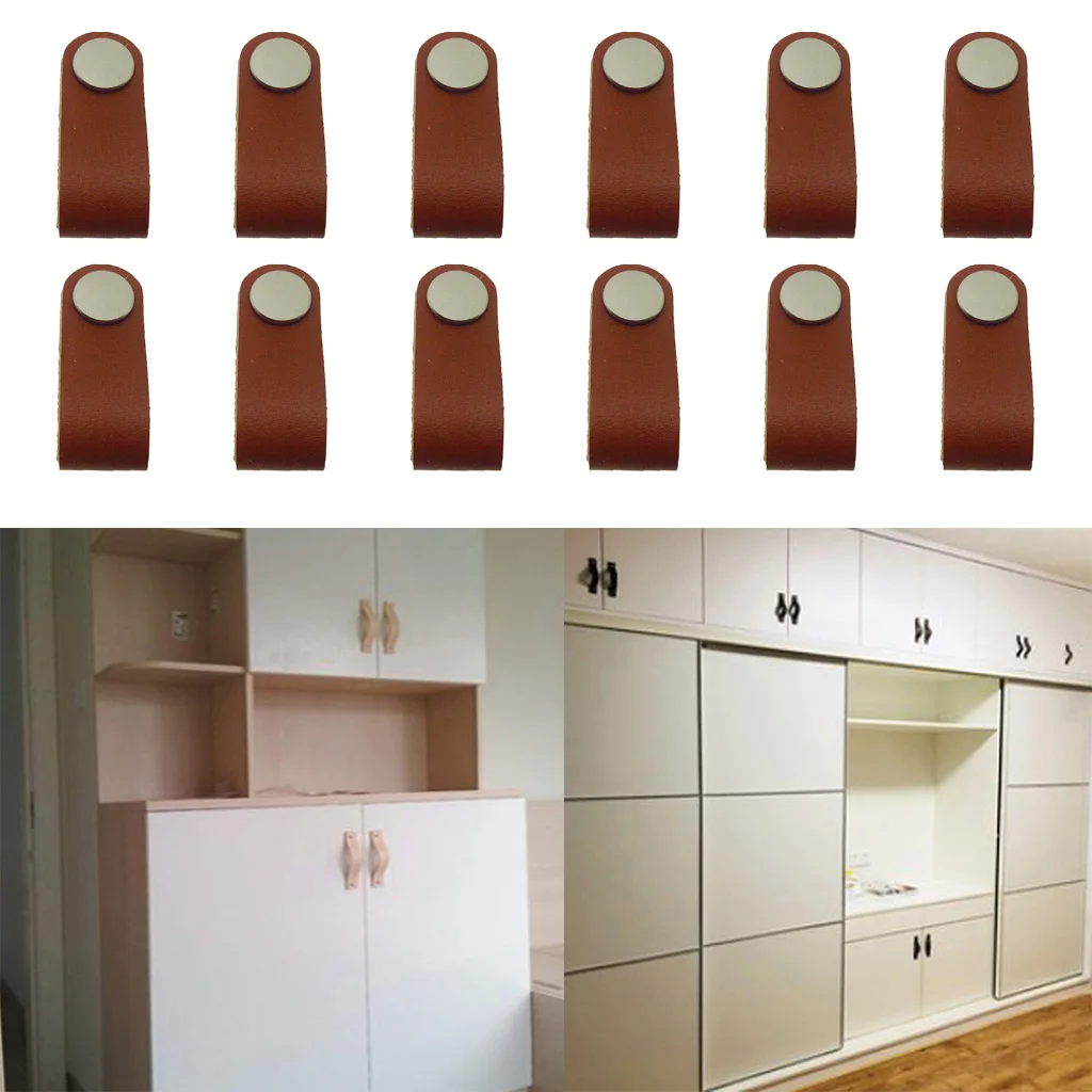 12x Handmade Leather Suitcase Handle Drawer Cabinet Leather Handle Pulls Knob