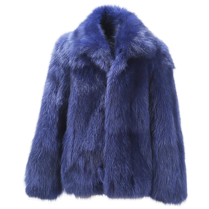 Новая мужская куртка, пальто с мехом, короткое пальто с имитацией лисьего меха, темно-синее пальто, размер s m 5XL 5XL