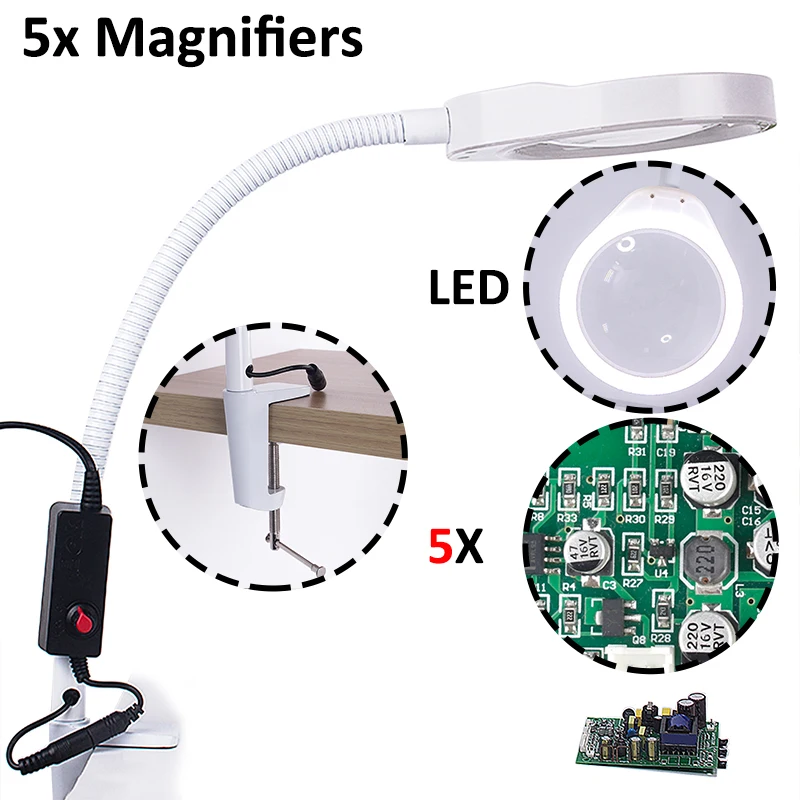 

5X lenses with magnifying glass and led light soldering magnifier for embroidery reading eyelash extension mobile smartphone