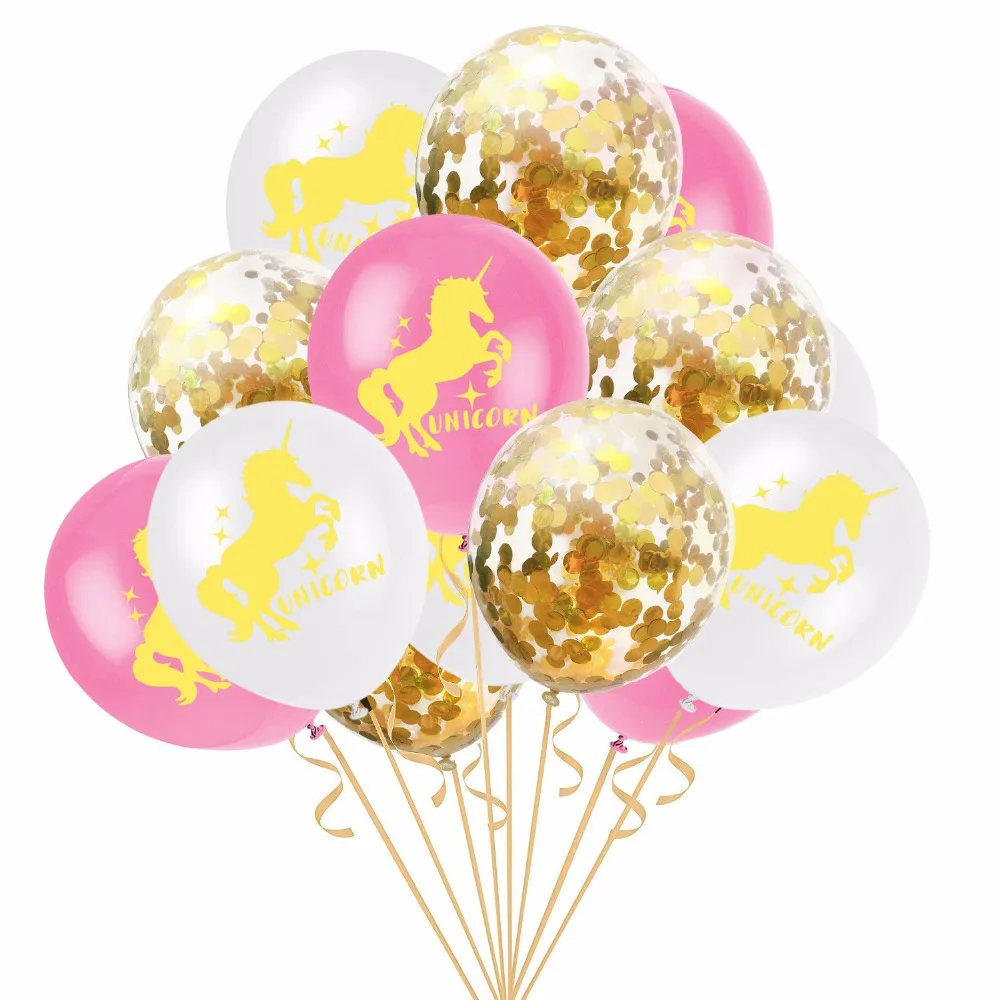 15pcs Latex Balloons Set Unicorn Balloons with Confetti Transparent