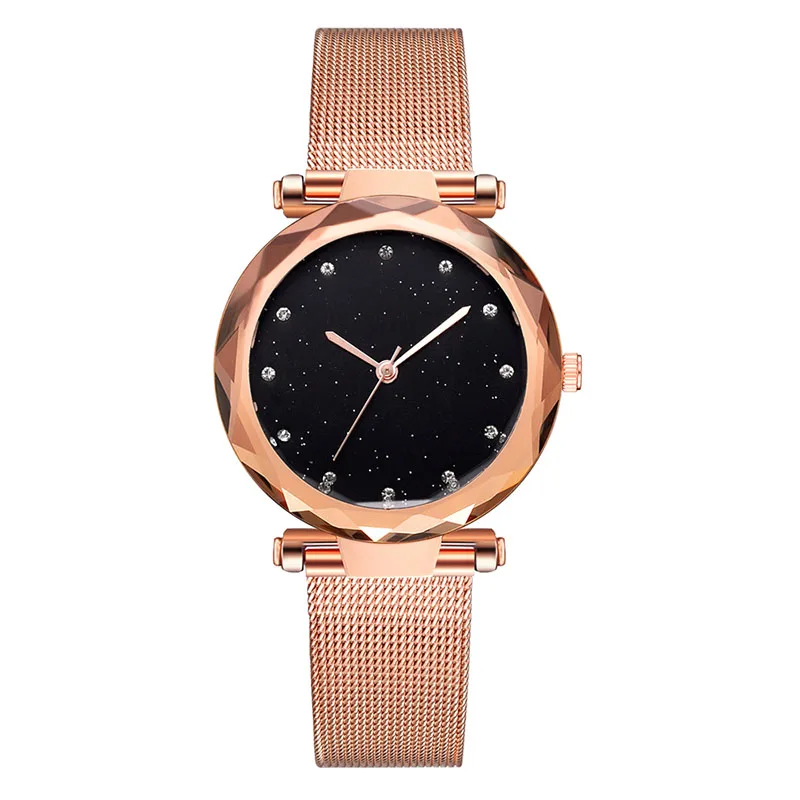 

Women Quartz Watches Starry Sky Dial Masonry with Alloy Mesh Band LL@17