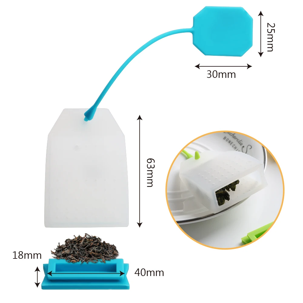 Ситечки для заваривания чая с высокой термостойкостью разных цветов, силиконовые чайные пакетики для заваривания чая