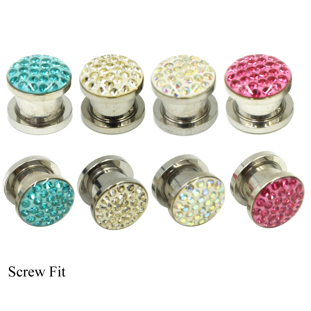 Pair Crystal Ferido Smoothy Epoxy Multi Gems Screw Fit Ear Flesh Tunnel