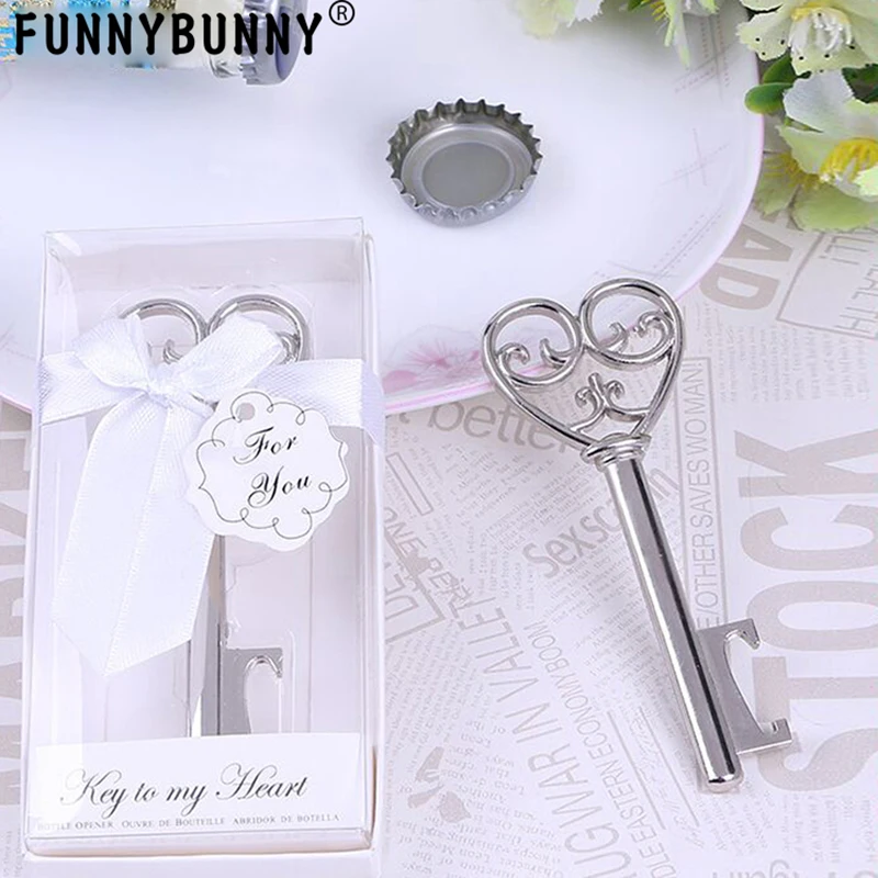 

FUNNYBUNNY wedding gifts for guests Key Heart Shaped Bottle Opener Wedding Favor Rustic Decoration Metal Stainless Steel