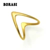 BORASI Fashion Jewelry V Ring For Women Gold Color Stainless Steel Exquisite Shiny Polished Double V Shape Knuckle Ring 2017 1